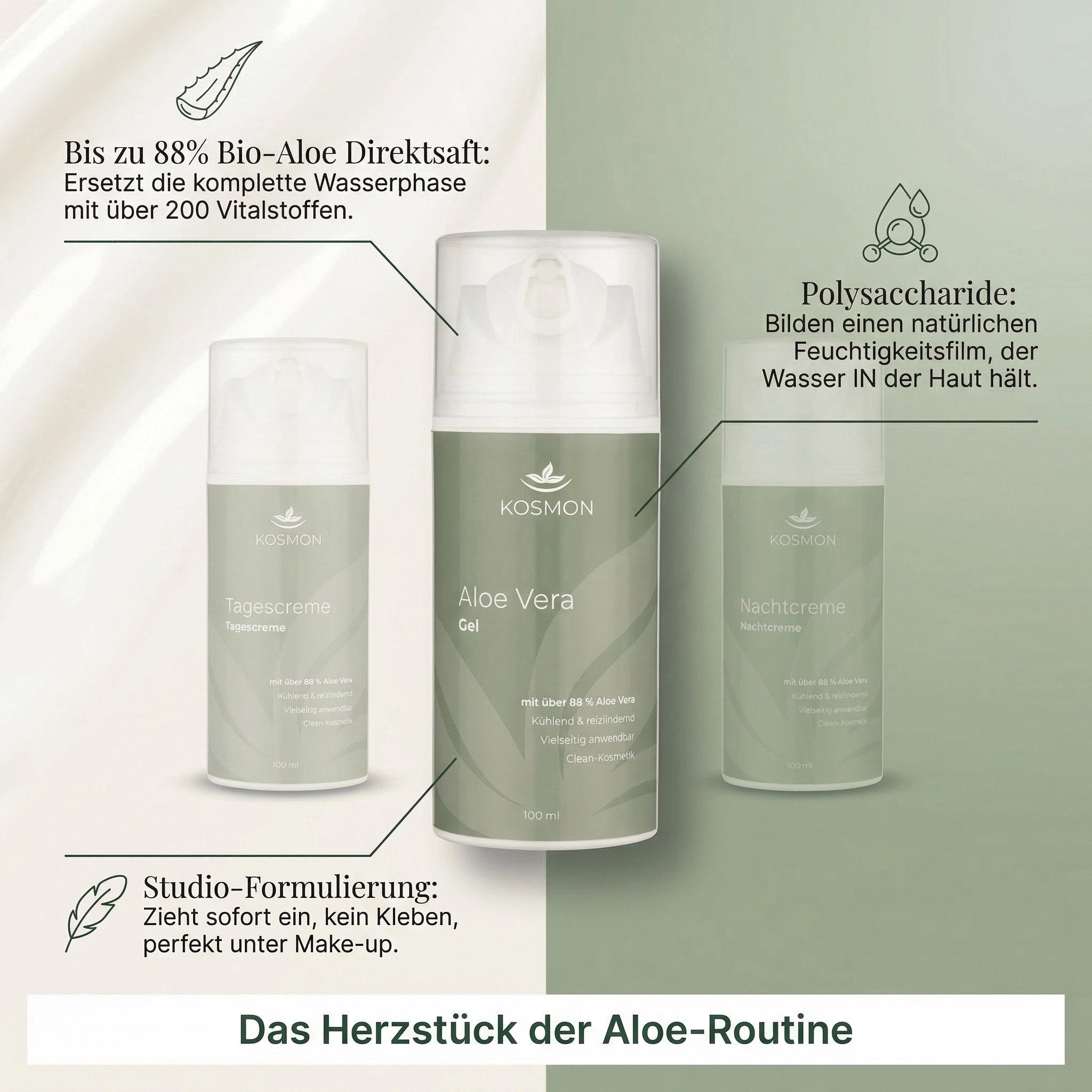 Aloe Vera Pflege-Set | 88% Bio-Direktsaft | KOSMON